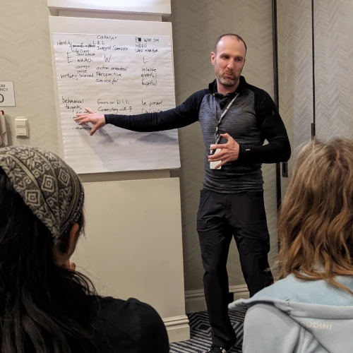 TNT's head coach, Ryan, teaching a Heroic workshop.